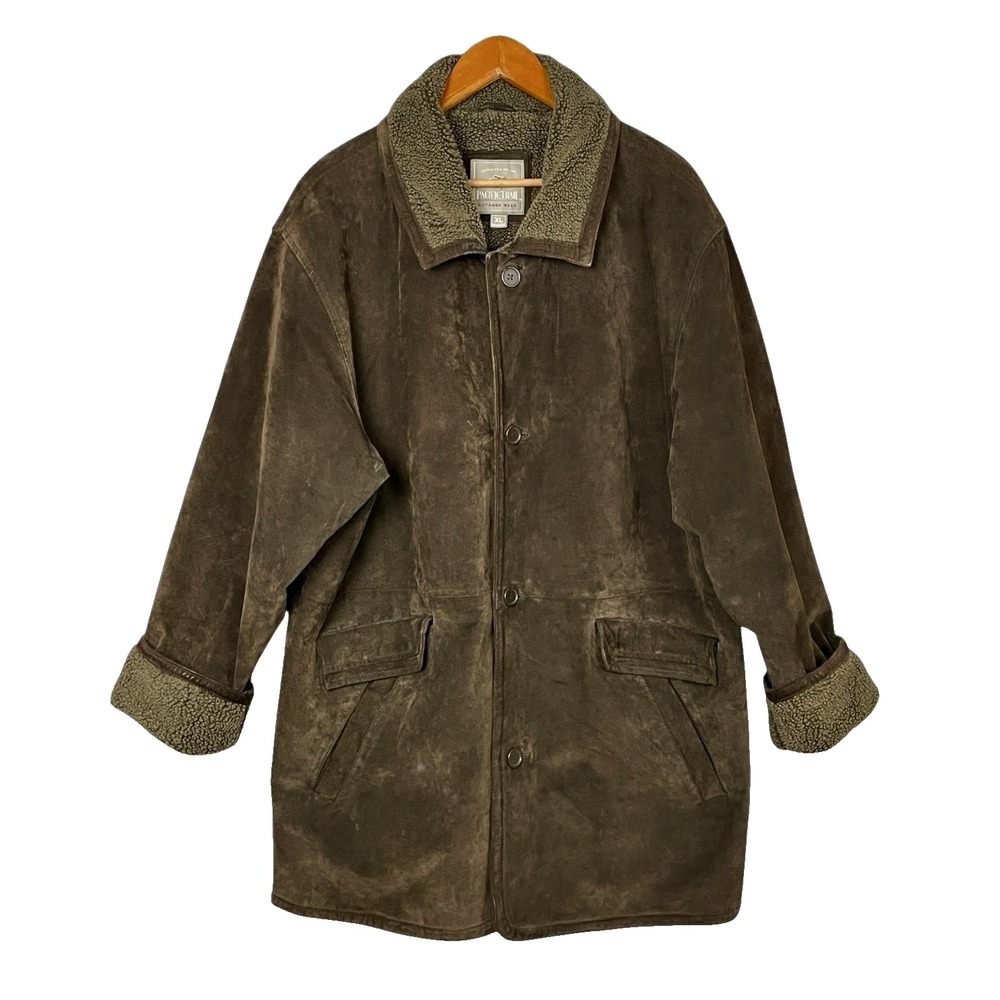 Pacific Trail Mens Brown Genuine Leather Suede Sherpa Lined Car Coat Jacket XL